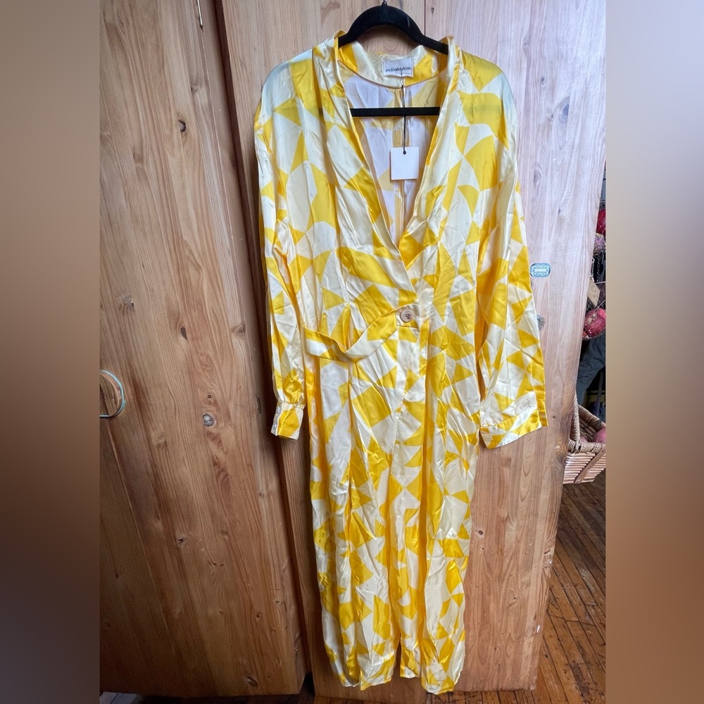 ATELIER DELPHINE Saskia Luxe Butter Jumpsuit Mid Century Print Silky Cupro L NWT - Picture 4 of 16